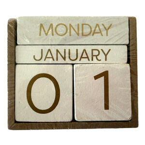 Perpetual Calendar Wooden Blocks Month Day Date Tabletop Desk Office Dorm NEW